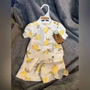 3-6 Month organic cotton lemon top and shorts